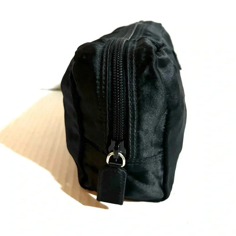 Prada black nylon oblong mini pouch clutch make up bag
